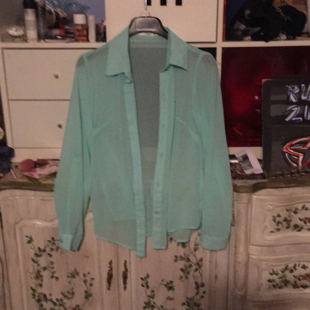 Green Sheer Button Down
